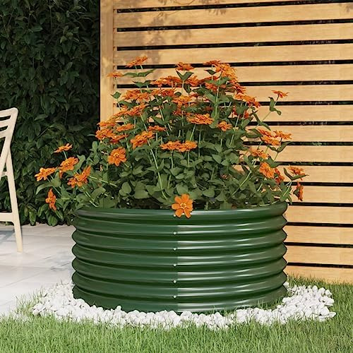YUTAASU Vaso da Giardino Rotondo in Acciaio Verniciato a Polvere Verde, Fioriera Rialzata 80x36 cm per Piante, Orto e Erbe Aromatiche, Struttura Robusta e Resistente