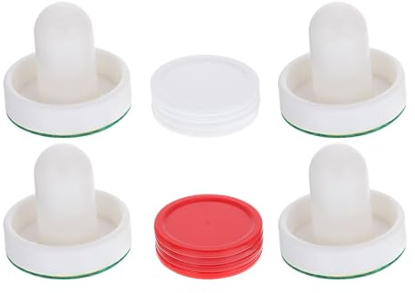 NIYANGLE 2 Juegos de Empujadores de Hockey de Aire 60 Mm de Color Claro y Discos de Hockey de Aire 51 Mm Rojos y Claros de Plástico para Sala de Juegos y Repuesto
