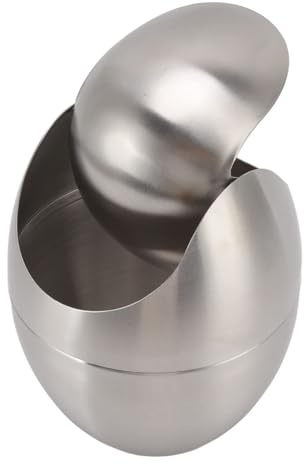 Mimdixy Papelera de escritorio con tapa abatible, mini cubo de basura de acero inoxidable con forma de huevo, cubo de basura de escritorio para baño, dormitorio, oficina, cocina, mesa de