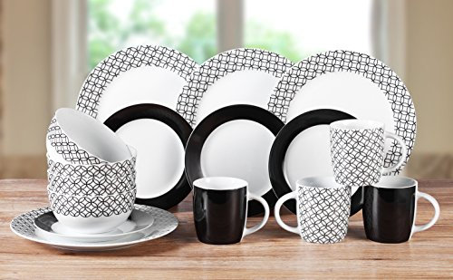 16pc Black Geo Porcelian Dinner Set