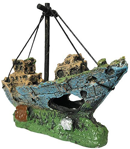 SLOME Aquarium Harz Boot Ornament - Aquarium Schiffbruch Dekorationen versunkene Schiff Ornament, Aquarium Ornament für Süßwasser Salzwasser-Tank