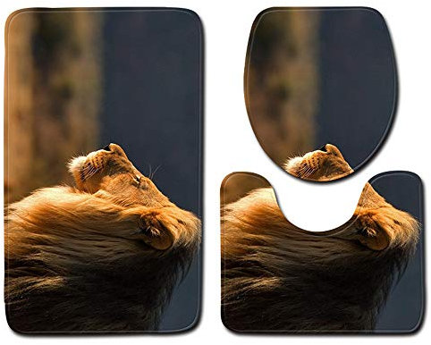 EU-VV Badteppichset Soft Flanell 3-teilig Badematte Pedistal Rug Und WC-Abdeckung Löwenwelt (Löwe 7)