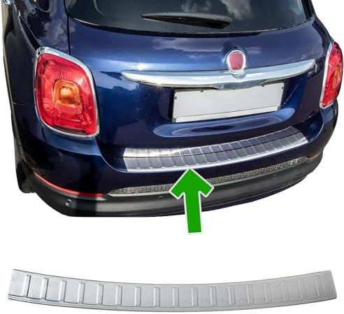Protezione paraurti posteriore valida per FIAT 500X | Dal 2014+ Protezione per bordo del bagagliaio in acciaio inossidabile opaco