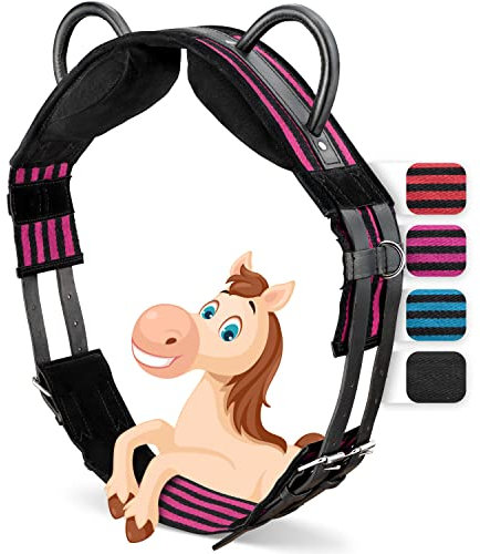Esposita Reitgurt mit 2 Griffen aus Leder zum Festhalten für Kinder und Reitanfänger - auch geeignet als Longiergurt, Voltigiergurt oder als Holzpferd Zubehör Farbe: Pink-Schwarz Gr. Shetty
