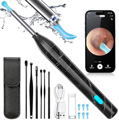 Herramienta de eliminación de cerumen de 1920P HD con cámara, extractor de cera de oído de silicona suave con 6 luces LED, compatible con iPhone, iPad y Android