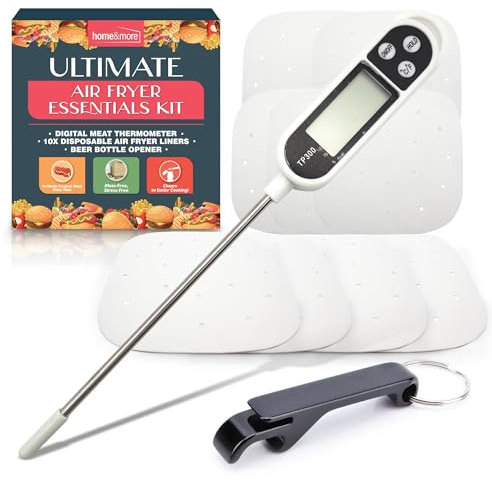 SOL Air Fryer Essential Kit – Instant Read Meat Thermometer, 10 Air Fryer Liners & Bottle Opener – Accurate Cooking & Food Probe, BBQ Accessories, Kitchen Gadgets, and Gifts for Men, Dads