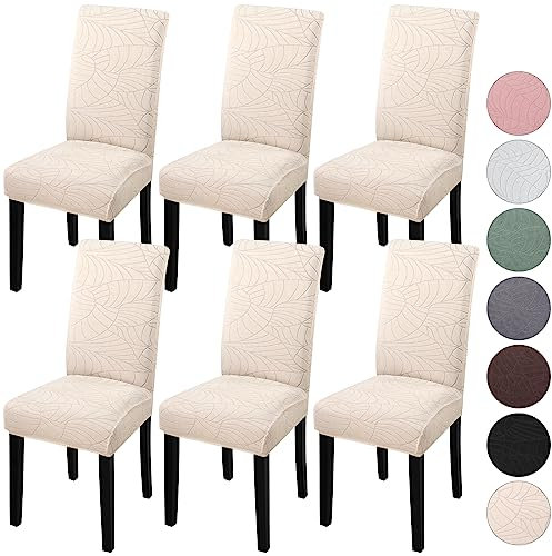 YISUN Stretch Stuhlhussen 6er Set Universal Jacquard Blätter Stuhlhusse, Elastische Hussen für Stühle, Abnehmbarer Waschbarer Stuhlbezüge für Schwingstuhl Hotel Bankett Küche Haus Hochzeit Party