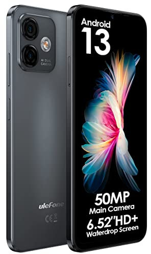 Ulefone Android 13 Handy ohne Vertrag Note 16 PRO, Bis Zu 16GB RAM+128GB ROM, 50MP Kamera, DUAL SIM-Smartphone, 6,52'' HD+ Bildschirm, 4400mAh Akku, Fingerabdruck+Gesichtsentsperrung GPS Schwarz