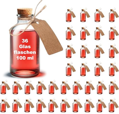 casavetro 36 x 100 ml kleine Glas-Fläschchen 10 cm hoch Tisch-deko, Flaschen für Hochzeit set Gast-Geschenke