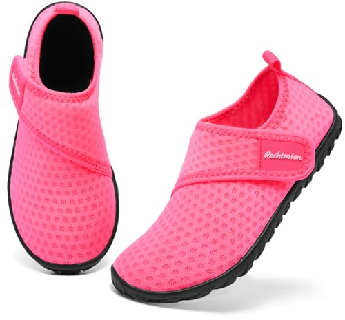 Rechtmien Girls Toddler Kid Water Shoes Quick Dry Barefoot Beach Non-Slip Sports Shoes Pool Lightweight Water Park Swim Garden Aqua Shoes Rose 3 Big Kid