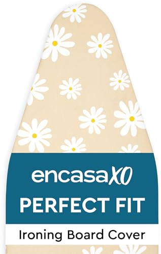 Encasa XO Ersatzbügeltischbezug mit 3 mm Filzpolsterung, Kordelverstärkung (passend für Standard X-Large Bügeltische von 135x45 cm) Wärmereflektierend, bedruckt - Gänseblümchenbeige