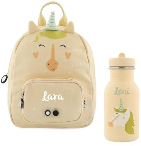 KIDSLINO Personalisierter Kinderrucksack mit Namen, Trixie Einhorn-Design, Ideal für Kindergarten, Kita, Verstellbare Gurte, Kinderfreundliche Reißverschlüsse, Optional mit Trinkflasche
