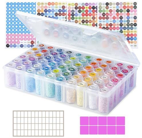 burkfeeg Diamond Painting Bead Storage, Diamond Painting Aufbewahrungsbox, Diamond Painting Set Box mit Stickers, 60 klein rund Dosen für Diamant Painting Bilder Steine Samen Schmuck Strass Perlen