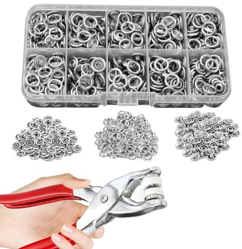 YOYEAH 100 Stück Druckknopf Set mit Zange, Metall Druckknöpfe, Druckknöpfe ohne Nähen für Jersey, Kleidung und Stoff, rostfrei, Silber,9.5mm, DIY-Druckknopf-Druckknopf-Werkzeug