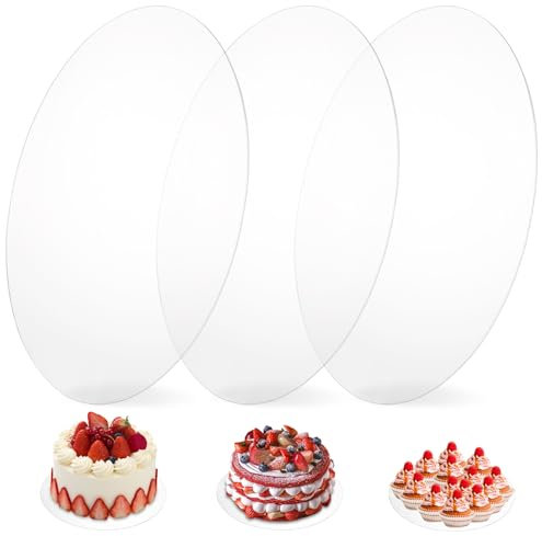 FWEEK Lot de 3 plateaux à gâteau ronds en acrylique transparent de 25 cm - Plaque acrylique de 2 mm - Réutilisables - Pour le transport, les gâteaux et les projets de bricolage