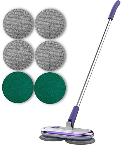 GOBOT Balai électrique pour Le Nettoyage des sols, Balai électrique à Double Rotation, Balai électrique sans Fil pour récureur de sols en Bois Dur et carrelage, 4 tampons en Fibre 2 tampons de Lavage