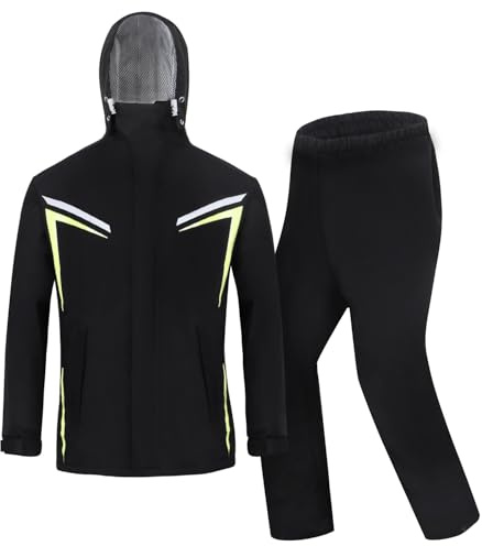 Jywmsc Regndräkt för män, vattentät jacka och byxdräkt, regnrock, unisex, regnjacka, motorcykel, cykling, huvjackor med säkerhetsreflektorer, gRÖN, XXL