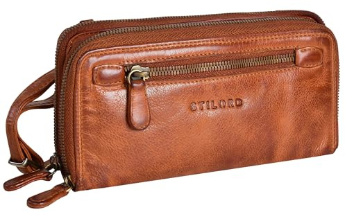 STILORD 'Fara' Handytasche mit Geldbörse zum Umhängen Damen Leder Umhängetasche Klein Echtleder Tasche und Geldbörse Retro Portemonnaie Frauen, Farbe:washed - cognac