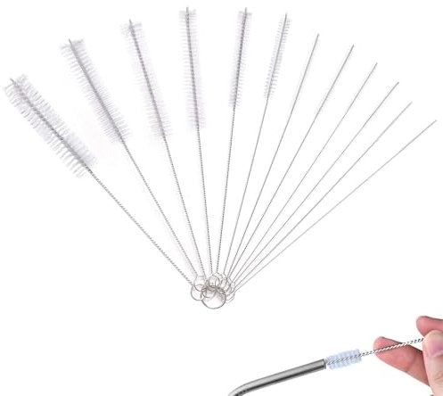 Luoqun88 Bottle Brush, 12 Pcs Long Pipe Small Bottle Cleaning Brushes Set,Pipe Tube Brush，Straw Cleaner Brush,Nylon Bottle Pipe Cleaner Set for Baby Bottle Tube Pipe Flask Straws Cleaning (White)