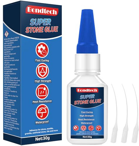 Stone Glue 30 g, Marble Glue, Instant Clear Repair Marble, Granite, Artificial Stone, DIY Craft, Waterproof, Heat-Resistant, with Anti-Clog Cap