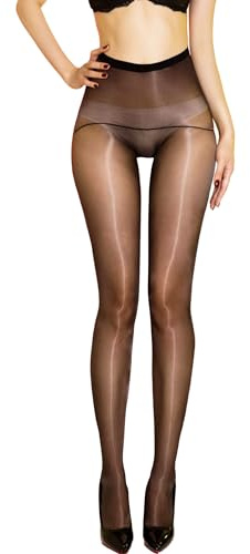 HTRUIYATY Collant Sans Couture pour Femmes Transparent Entrejambe profond Collant Bas Brillant de Contrôle à Taille Haute 15 deniers