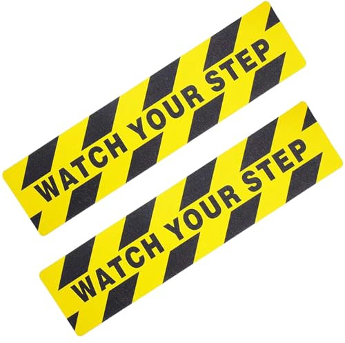 Watch Your Step, nastro adesivo antiscivolo per pavimenti, 15,2 x 61 cm, 2 pezzi, adesivo abrasivo Mind the Step per la sicurezza sul posto di lavoro, casa, pavimento bagnato, attenzione (tenere il
