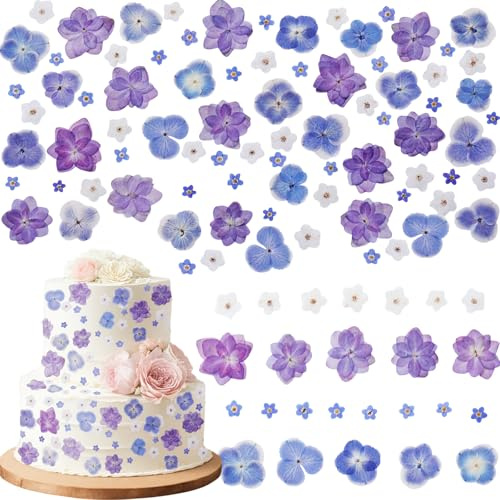 Celblisora 96 pièces 8 Types Bleu Fleurs Naturelles séchées, pressées, comestibles pour décoration de gâteaux – Mélange de Viola Tricolore pour Cocktails, Bricolage Artistique
