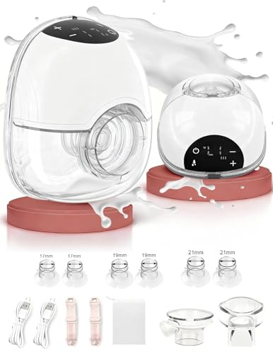 Milchpumpe Elektrisch, tragbare freihändige Doppel-Brustpumpe 4 Modi 12 Stufen mit 17/19/21mm Flansch im 2-Pack inkl. Tragegurt abpumpen muttermilch Elektrisch Electric Breast Pump Portable (Weißs)
