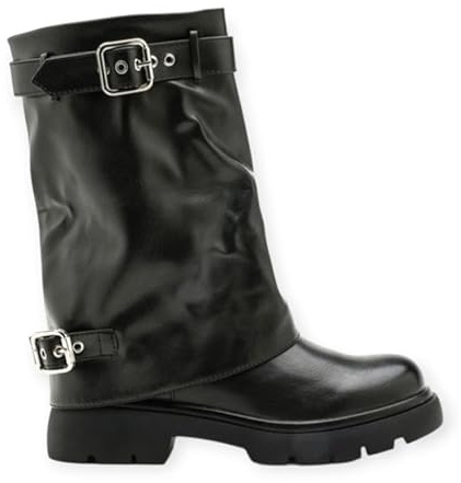 Bottes Biker Femme – Style Motard Vintage – Confort & Durabilité – Look Rock, Moto – Fermeture Zip & Boucles Métalliques (Noir, EU, Système Taille Chaussures EU, Adulte, Numérique, Moyen, 37)