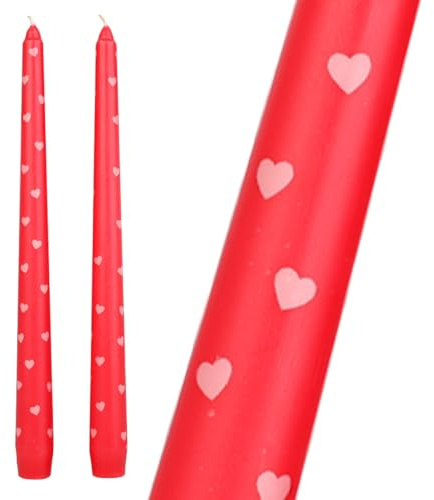 Talking Tables 2 x Heart Taper Dinner Candles 5 Hr Burn, Decorative Table Candles for Romantic Dinners, Valentines Celebrations and Home Styling Unscented Wax with Heart Detail 25cm
