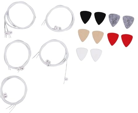 SPYMINNPOO 5 Set Ukulelesträngar, Nylonsträngar och Ukuleleval för 21 23 26 Tums Soprankonserttenorukulele, med 1-4 Strängmarkörer för Enkel Identifiering
