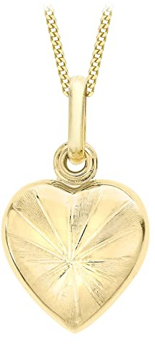 CARISSIMA 9 karat gult guldmönstrat hjärta medaljong hänge på trottoarkantkedja halsband på 46 cm/18 tum
