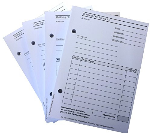 8x Block Rechnung/Quittung für Kleinunternehmer - 2 x 50 Blatt DIN A6 hoch - gelocht - SD -durchschreibend (22419)