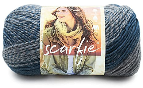 Lion Brand Yarn Scarfie, Self-Striping Wool Blend, Chunky Yarn for Knitting and Crochet, Teal/Silver, 1 Pack, 21.59 x 12.065 x 12.065 cm