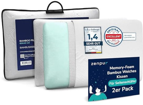 ZenPur Nackenstützkissen Soft 2er-Set 40x60-13cm Memory Foam Kopfkissen Weich - Ergonomisches Schlafkissen für sanfte Unterstützung, Oeko-TEX Zertifiziert
