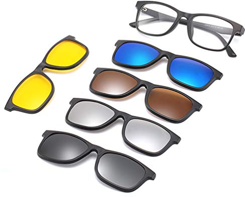 Embryform 5-Pack Occhiali da Sole Polarizzati Clip-on+1 Frame,Occhiali da Sole Clip On Polarizzati Magnetici Telaio in Plastica per Guida Notturna