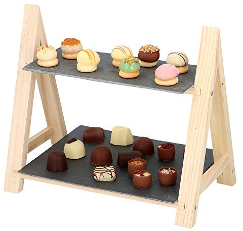 2 Layer Slate and Wood Snack Food Etagere Cake Petit Four Display Stand Rack Wedding Decor