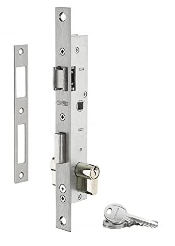 THIRARD - Serrure Encastrable à Cylindre pour Menuiserie Métallique - Axe 16.5 mm - Bouts Carrés - Cylindre 30 x 30 mm - Zingué - 3 Clés - Coffre Acier - Têtière Inox - Demi-Tour Réversible - Gris