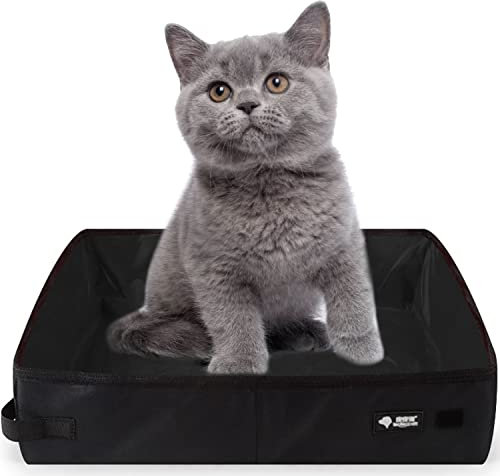 Katzenklo Faltbar Reise Katzenklo, 50 * 40cm Faltbares Katzenklo XXL Faltbare Katzentoilette Tragbare für Kitten Reisen, Wasserdicht, Einfach zu Säubern für Haustiere Freien, Heimgebrauch, Schwarz