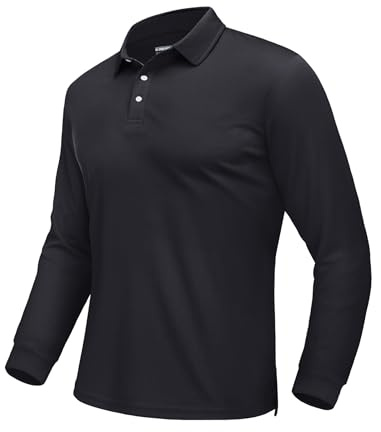 EKLENTSON Polo Shirt Herren Knopf Langarm Tshirts Quick Dry Akmungsaktiv Sommershirt Golf Rugby Tennis Shirts (XXL, Schwarz)
