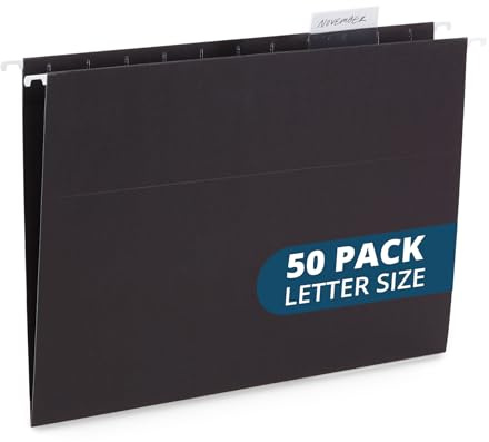 Blue Summit Supplies 50 Hanging File Folders, 50 Reinforced Hang Folders, Designed for Home and Office Color Coded File Organization, Letter Size, Black, 50 Pack