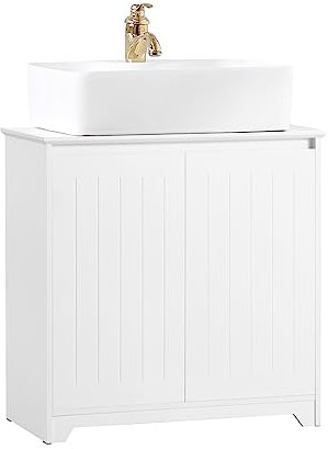 SoBuy BZR108-W Mueble para Debajo del Lavabo Fregadero Armario de Baño Armario de Almacenaje de Suelo 2 Puertas 60 x 30 x 60 cm Blanco ES