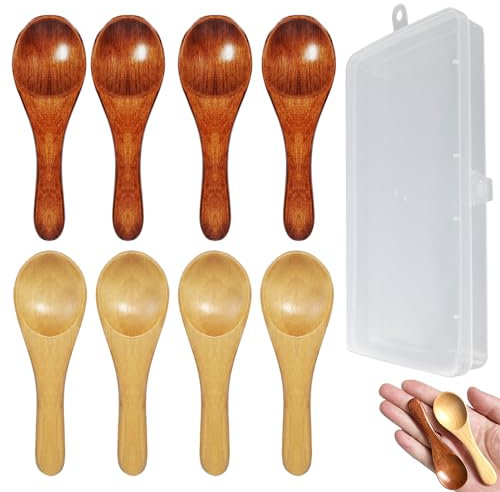 ZFKXGS 8PCS Petite Cuillère en Bois de Cuisine 9.5x3.3cm Cuillère à Café en Bois Cuillères à Miel épices Mini CuillèRes à Sel de Bain pour Crème Glacée Condiments Thé Assaisonnement Gâteau