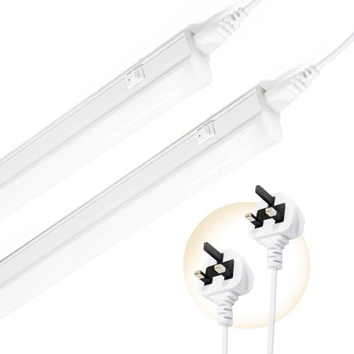 Under Cabinet Including UK PLUG, 2-Pack 1FT 470lm 4W T5 Kitchen LED Lights Lamp , Neutral White 4000K Lighting, Fluorescent Light Fixture with ON/Off Switch, Applicable to Kitchen, Under Cabinet