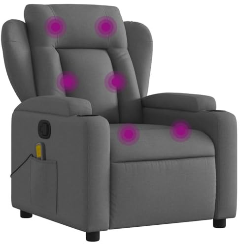 vidaXL Sillón de Masaje Reclinable, Silla con Respaldo Reposabrazos, Sillón de Televisión Relax Descanso, Asiento para Salón Hogar, Tela Gris Oscuro