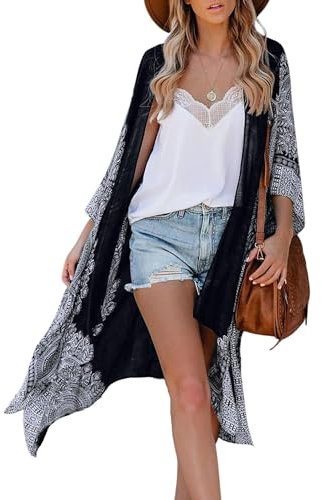 Breezy Lane Damen Badeanzug Cover Up Kimono Boho Loose Sommer Strickjacke Bikini Beachwear Cardigan Resort Bekleidung