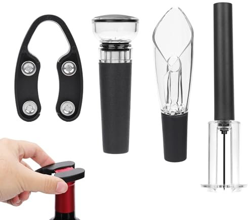 4 Pezzi Set Apribottiglie Vino, Apribottiglie per Vino a Pressione d'Aria Facile Levatappi con Versatore per Vino Tagliacapsule Tappo per Bottiglia per Casa Bar Feste, Amanti del Vino Regalo