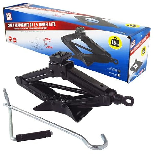 WEKGO Cric a Pantografo 1.5T | Sollevamento fino a 390mm | Base Antiscivolo |Maniglia Pieghevole