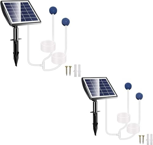 FLOWood Solar-Sauerstoffpumpe, 2 Sprudelsteine, Luftbelüfter, mit 2,5 m Rohr für Garten, Angeln, Teich, 2 STK.