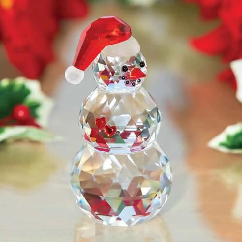 Bits and Pieces Crystal Snowman Figurine – Sparkling Holiday Décor with Red Hat, Carrot Nose, and Heart Accents – Festive Christmas Decoration and Gift